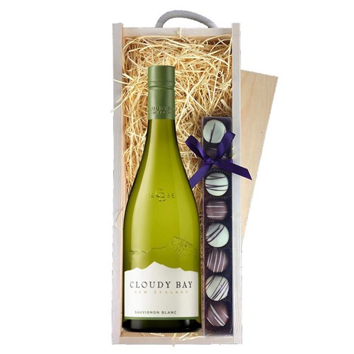 Cloudy Bay Sauvignon Blanc 75cl White Wine & Truffles, Wooden Box